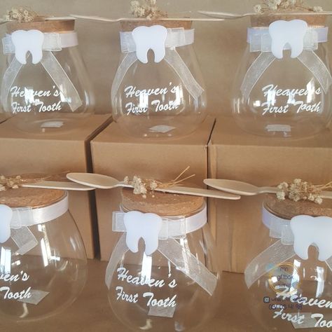 First Tooth Jars Ideas, First Tooth Ideas, Mermaid Baby Shower Decorations, Tooth Party, Gift Jar, Mermaid Baby Showers, Baby Mermaid, First Tooth, Cricut Projects Vinyl