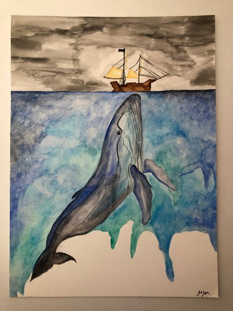 Whale boat ocean watercolor storm Watercolor On Canvas, Wave Drawing, Sea Drawing, Watercolor Whale, Silhouette Painting, Painting Nature, Boat Art, Sea Painting, Diy Watercolor