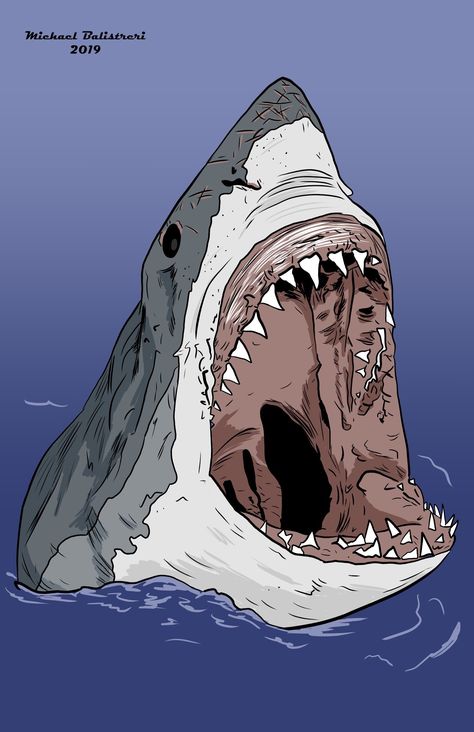 Shark Jumping Out Of Water Drawing, Megladon Shark Drawing, Shark Drawing Color, Megalodon Drawing, Jaws Drawing, Shark Sketch, Rikka And Yuuta, Sharks Scary, Smile Drawing