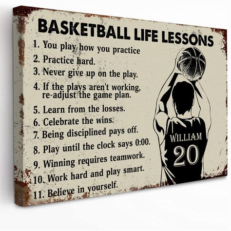 PRICES MAY VARY. 🏀 Custom Basketball Posters : Click ' Customize Now ' to Select the options of 'Size' and Name then Adding to Your Cart. 🏀 Motivational Poster : perfect custom basketball design for yourself and your loved ones on special occasions. This basketball poster with inspirational basketball life lessons will be great to share your hobby and passion in this sports. If you are seeking the best basketball wall art, our inspirational basketball poster is what you need to make any basket Room Decor For Boys, Basketball Room Decor, Basketball Life, Basketball Room, Basketball Decorations, Basketball Poster, Personalized Basketball, Inspirational Wall Art, Life Lessons