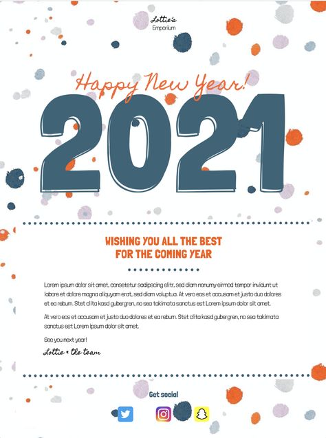 Wish customers all the best for the New Year with this vibrant email design - exclusively available in Mail Designer 365. 🎇 Happy New Year Template, Email Greetings, New Year Template, New Year Messages, Html Email Templates, Email Layout, Holiday Emails, Campaign Ideas, New Year Message