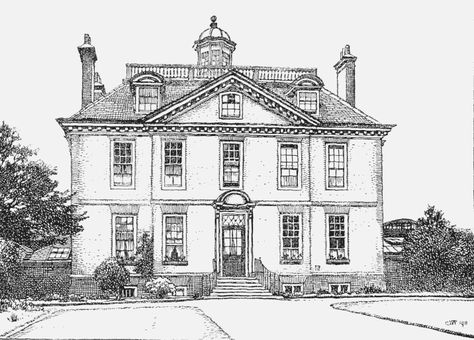 Old House Sketch Drawings, Old House Sketch, Mansion Sketch, Old House Drawing, Mansion Drawing, Classical Villa, Historical Drawings, Old Victorian House, English Houses