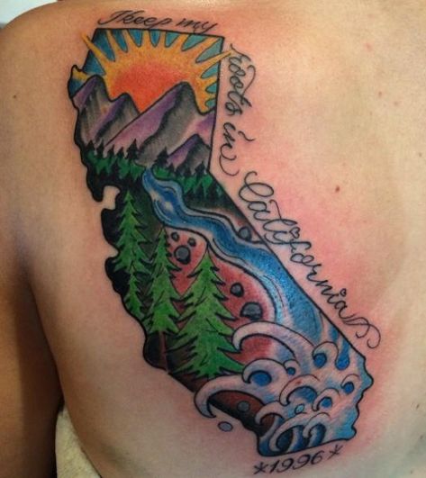 California Tattoo Ideas, California Bear Tattoos, Tattoo Map, California Tattoos, Bald Eagle Tattoos, Bridge Tattoo, Bear Flowers, Map Tattoo, Bear Tattoo Designs