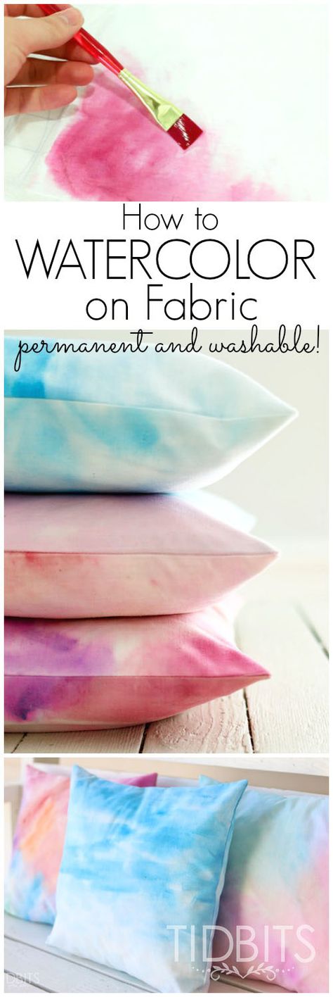 Use this tutorial to permanently watercolor on fabric! This makes beautiful pillows and so much more. Watercolor On Fabric, How To Watercolor, Watercolor Fabric, Paint Watercolor, Diy Pillows, Watercolor Paint, Fabric Paint, Crafty Craft, Crafty Diy