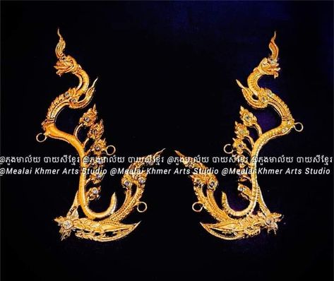 Khmer Jewelry, Cambodian Jewelry, Khmer Royal Ballet, Cambodian Art, Hair Pins, Ear Cuff, Crown, Crown Jewelry, Cuff