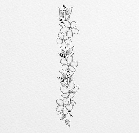 Floral Vine Drawing Tattoo Designs, Flower Spine Tattoo Design, Chain Of Flowers Tattoo, Bracelet Tattoo Flower, Flowers On A Vine Tattoo, Flowers In A Row Tattoo, Tattoo Flower Bracelet, Floral Bracelet Tattoo Design, Floral Tattoo Bracelet