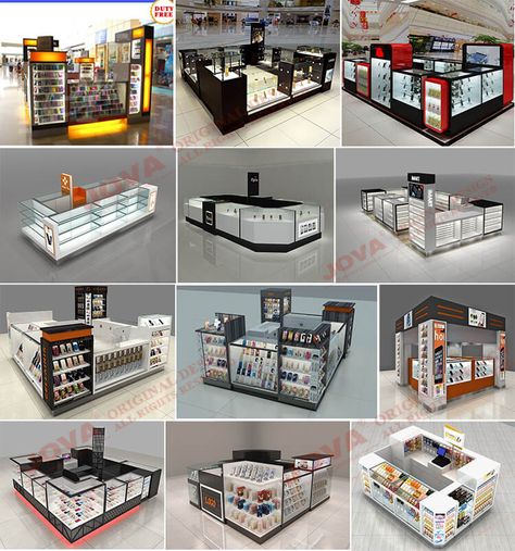 View the mobile phone kiosk projects made by JOVA DISPLAY FURNITURE Phone Accessories Shop Design, Phone Shop Design, Kiosk Design Ideas, Office Reception Table Design, Cell Phone Kiosk, Phone Kiosk, Mobile Accessories Shop, Mobile Kiosk, Mobile Shop Design