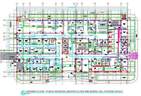 Hospital Ground floor Plan CAD Drawing. 100 Bed Hospital Floor Plan, Hospital Floor Plan, Hospital Plans, Architecture Drawing Presentation, Stock Room, Nurses Station, Building Layout, Drawing Block, Emergency Department