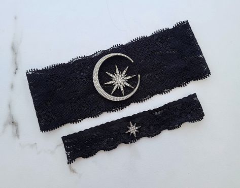 Star Themed Wedding, Celestial Wedding Theme, White Garter, Black Garter, White Garters, Wedding Garter Lace, Moon Wedding, Celestial Wedding, Wedding Garter Set