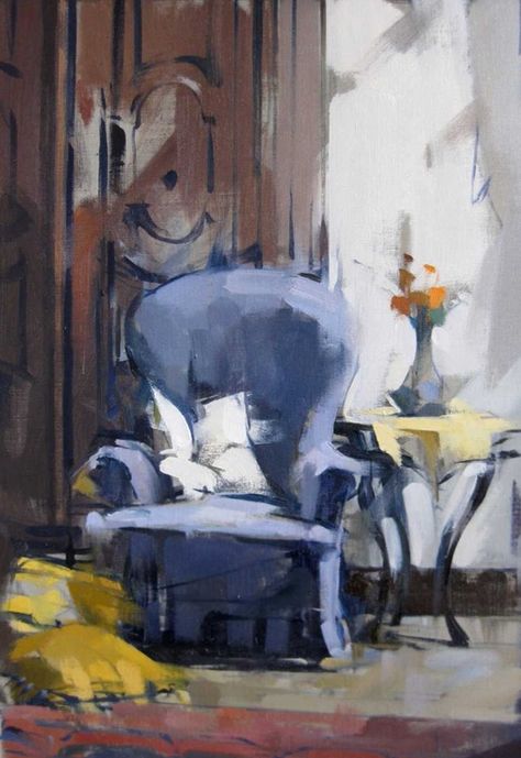 Maggie Siner Maggie Siner, Interior Paintings, John Singer Sargent, Art Chair, White Pillow, Blue Chair, Wow Art, Paintings I Love, Rembrandt