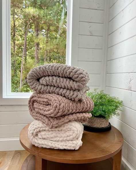 These neutral tones are so classic & beautiful 😍 Handmade Blankets, Small Blanket, Lazy Sunday Morning, Hand Knit Blanket, Large Blanket, From Movie, Small Blankets, Large Blankets, Chunky Knit Blanket