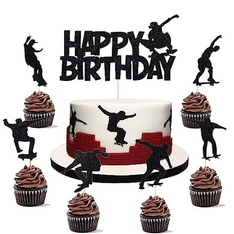 14 PCS Skateboard Cake Topper Skateboard Happy Birthday Sign Cake Decorations for Skateboarding Sport Movement Themed Kids Boy Skateboard Cake, Skateboard Birthday Party, Skateboard Party, Skateboard Birthday, Happy Birthday Sign, Happy Birthday Signs, Decorator Icing, Edible Cake Toppers, Edible Cake