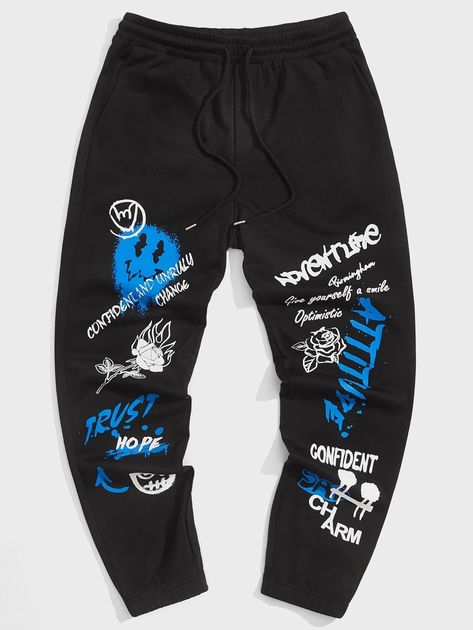 SHEIN Men Letter and Cartoon Graphic Sweatpants | SHEIN USA Graphic Sweatpants Men, Cool Sweatpants, Men Sweatpants, Graphic Sweatpants, Cute Sweatpants, Pocket Sweatpants, Hype Clothing, Stylish Hoodies, Dope Outfits For Guys