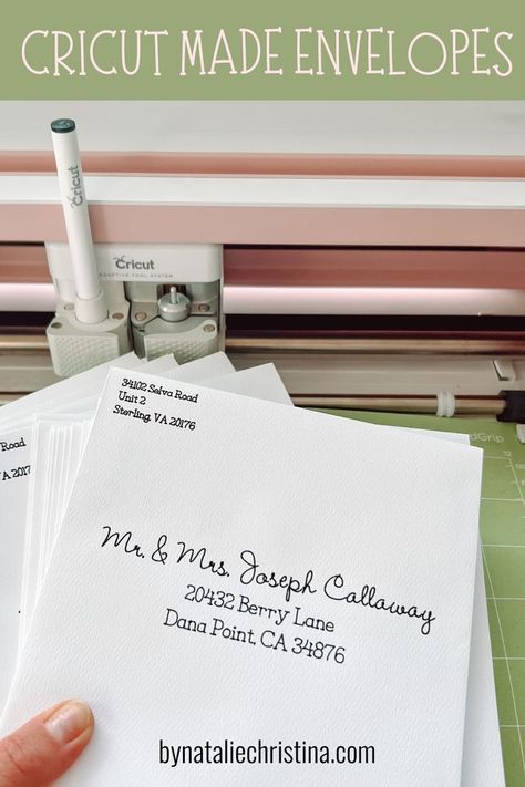 Address Envelopes With Cricut How To Address Envelopes, How To Make Invitations, Address Envelopes, Cricut Hacks, Cricut Wedding, How To Make An Envelope, Wedding Address, December Wedding, Wedding Envelope