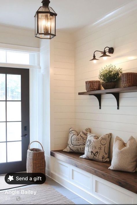 Shiplap Mudroom Entryway, Entryway Shiplap Wall, Front Foyer Ideas Entryway, Large Entry Way Ideas, Basement Suite, Shiplap Paneling, Foyer Ideas Entryway, Mudroom Entryway, Entry Way Design