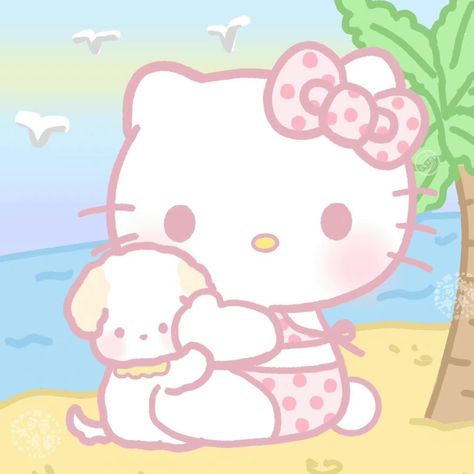 Summer Hello Kitty Pfp, Sanrio Summer Icons, Cute Pink Hello Kitty Wallpaper, Sanrio Pfps, Sanrio Summer, Pfp Instagram Funny, Hello Kitty Beach, Sanrio Core, Sanrio Aesthetic