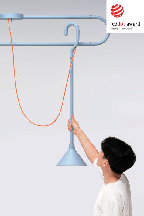 Hook is a new ceiling pendant lamp concept. It allows users to easily adjust the placement of the light according to the needs of the situation. . . . . . . . . #REdDotAward #DesignConcept #RedDotWinner #illumination #lighting #designedby #JoHuisu Lamp Pipes, Smart Farm, Ceiling Lamp Design, Aesthetic Study, Helmut Newton, Lighting Concepts, Pendant Ceiling Lamp, Red Dot Design, Light Design