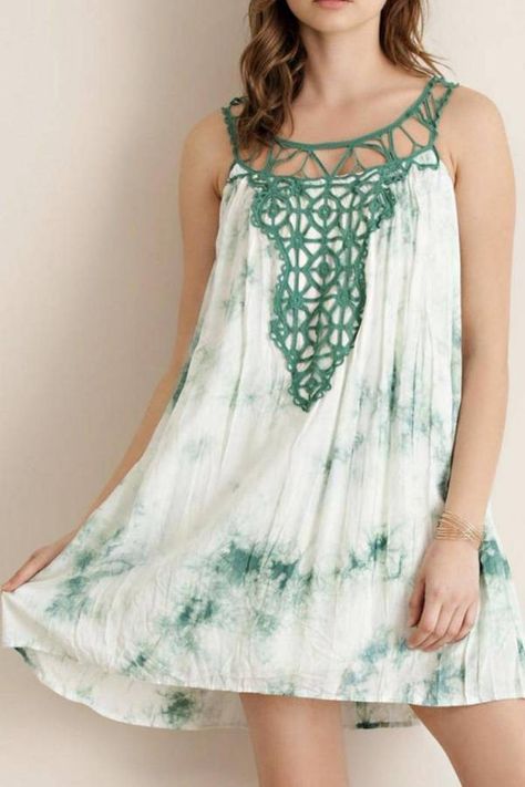 Entro Tie-Dye Tent Dress Jade Dress, Lace Neck, Evening Dress Floor Length, Dye Dress, Tent Dress, Stretchy Dress, Lace Sheath Dress, Sleeveless Shift Dress, Tie Dye Dress