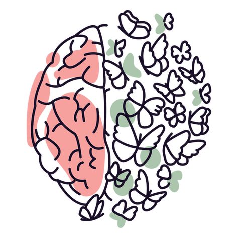 Brain Psychology Art, Cute Brain Drawing, Brain Butterfly, Cerebro Dibujo, Psychology Drawing, Brain Background, Brain Svg, Brain Psychology, Brain Logo Design