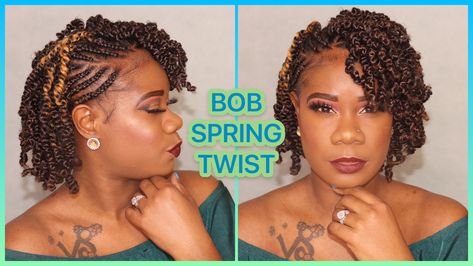 Protective style for 4c natural hair. Short Spring Twist Hairstyles, Bob Spring Twist, Spring Twist Hairstyles, Twist Natural Hair, Crochet Braids Twist, Braids With Shaved Sides, Angled Bob Haircuts, Spring Twists, Curly Hair Photos