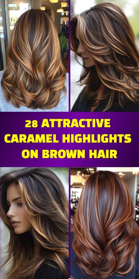 Discover 28 elegant caramel highlights on brown hair that create a stunning, multi-dimensional effect. These caramel highlights offer a beautiful contrast to brown hair, providing a range of options from soft, blended highlights to striking, defined streaks. Best Highlights For Fall, Ombré Highlights On Brown Hair, Fall Hair For Brown Hair, Chestnut Brown With Caramel Highlights, Balayage For Brown Hair Caramel, Carmel Brown Balayage Hair, Chestnut Brown Hair With Caramel Highlights, Chunky Caramel Highlights On Dark Hair, Warm Highlights On Brown Hair