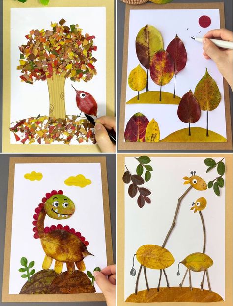 Nature Collage Preschool, Leaves Activities For Kindergarten, Fall Nature Art Projects For Kids, Leaf Collage Art, Autumn Leaf Art For Kids, Leaf Collage For Kids, Nature Collage For Kids, Autumn Leaves Art For Kids, Leaf Art Kindergarten