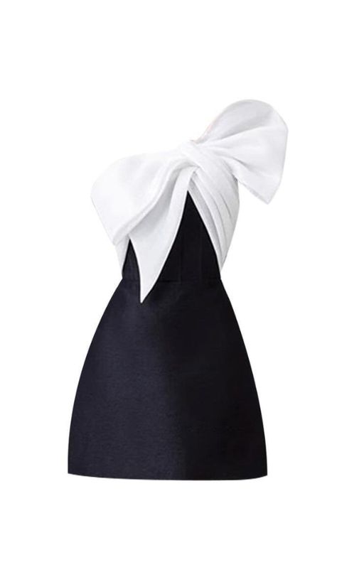 This daring dress features a unique bow-tie design and an off-shoulder neckline, creating a chic and eye-catching look. Perfect for those who love to stand out and take risks in their style. Elevate your wardrobe with this must-have dress! Fabric: Polyester Colour may vary due to lighting on images. The product images Dress With Bow In The Back, Dress With Bow On Shoulder, Best Dresses For Short Women, Hot Black Dress, Dress For Graduation, Black And White Formal, Dresses Bow, Big Bow Dress, Bow Outfit