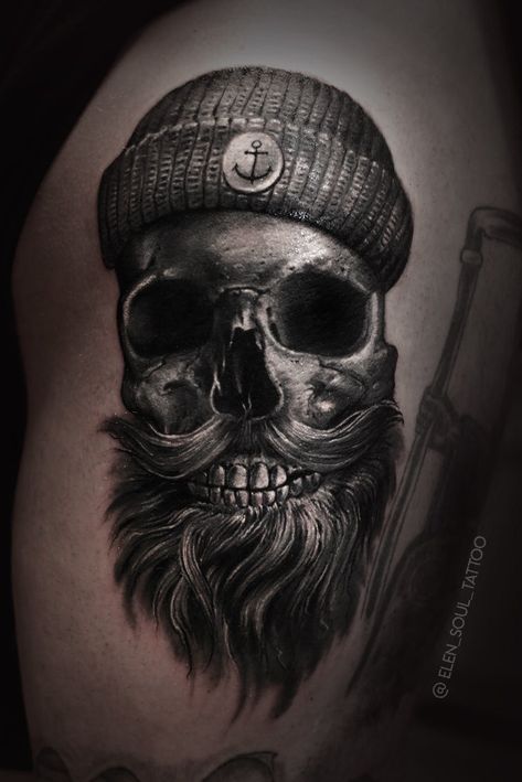 Dark Pirate Tattoo, Dark Tattoo Cover Up Ideas For Men, Pirate Sleeve, Pirate Skull Tattoos, Biker Tattoo, Black Skull Tattoo, Pirate Tattoo, Soul Tattoo, Skull Sleeve Tattoos