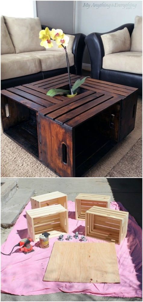 25 Wood Crate Upcycling Projects For Fabulous Home Decor - Organize and decorate your home using nothing but wood crates! Exclusive collection prepared by diyncrafts.com team <3 Wooden Table Diy, Crate Coffee Table, Koti Diy, Interior Vintage, Dekor Diy, Diy Casa, Interior Design Magazine, Diy Coffee Table, Wood Crates