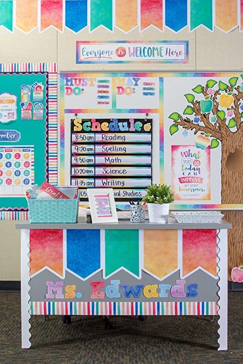 Classroom Themes Colorful, Colorful Elementary Classroom, Classroom Themes Prek, Elementary Classroom Decor Colorful, Classroom Decor Colorful, Classroom Themes Elementary, Colorful Classroom Theme, Watercolor Classroom Decor, Colorful Classroom Decor