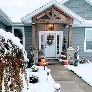 Gable End Porch, Silos Baking Co, Outdoor Renovation, House Front Porch, Porch Addition, Magnolia Table, Exterior House Color, Winter Porch, Front Porch Design