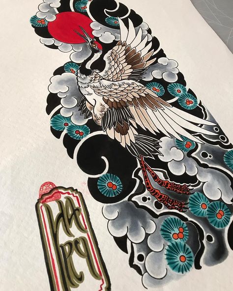 « TSURU » by Hary #watercolor #tsuru #japanesecrane #mikaeldepoissy #hary #harywildblood #irezumi #tattoo #wabori #japanesetattoo… Samurai Tattoo Sleeve, Shoulder Cap Tattoo, Swan Tattoo, Irezumi Tattoo, Crane Tattoo, Tattoo Apprenticeship, Skull Sleeve Tattoos, Tattoo Leg, Swans Art