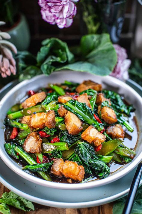 Pork Belly Recipes Crispy, Chinese Broccoli, Fried Pork Belly, Pork Belly Slices, Tasty Thai, Pork Salad, Asian Pork, Pork Belly Recipes, Crispy Pork Belly