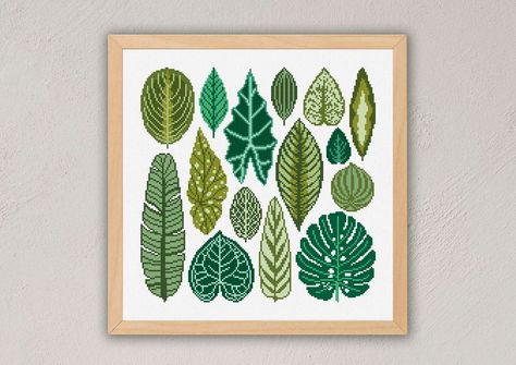 Cross Stitch Leaf, Botanical Cross Stitch, Leaf Cross Stitch, Leaves Cross Stitch, Plants Cross Stitch, Home Plants, Modern Folk Art, Stitch Art, Simple Cross Stitch