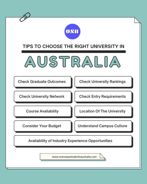 🔗 CHECK THE LINK: https://overseasstudentsaustralia.com/how-to-choose-the-right-university-in-australia/ . Our new article explains about the things you need to keep in mind when choosing the course in Australia as an international student. . University Rankings matter, but there are other factors to consider as well. . #universityrankings #university #studyaustralia #studyinaustralia #australia #study #budget #howtochooseauni #coursesinaustralia Australia University, University In Australia, Student Survival Kits, University Lifestyle, Writing A Persuasive Essay, Study In Australia, Student Tips, Persuasive Essays, University Studying