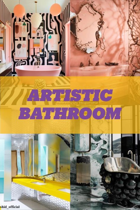 Artistic Bathroom 70s Bathroom Aesthetic, Small Funky Bathroom Ideas, Crazy Bathroom Ideas, Maximalism Bathroom, Eccentric Bathroom, Themed Bathroom Ideas, Funky Bathroom Ideas, Crazy Bathrooms, Maximalist Bathroom