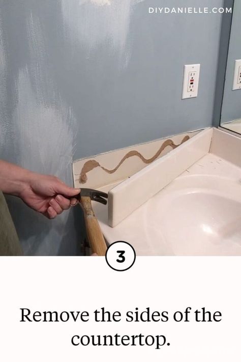 Need to remove a countertop to replace a vanity or to replace it with something new? Here’s how. It’s easy and DIY friendly. Bathroom Vanity Countertop Ideas, Bathroom Countertops Diy, Replacing Countertops, Decorating Above Kitchen Cabinets, Old Vanity, Small Bathroom Diy, Diy Bathroom Vanity, Diy Vanity, Diy Countertops