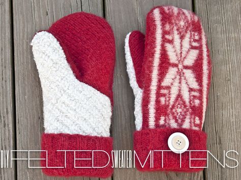 How to make mittens from a wool sweater. I want to make 10 pairs of these! Free printable pattern. Click to see template and full tutorial. Inexpensive Diy Gifts, Diy Mittens, Make And Do Crew, Diy Wool, Sweater Mittens, Recycled Sweaters, Repurposed Clothing, Old Sweater, Wool Mittens