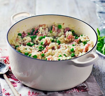 Ham Risotto, Pea And Ham Risotto, Risotto Recipes Peas, Pea Rissoto Recipes, Baked Risotto With Greens And Peas, Prawn And Pea Risotto, Nourishing Foods, Cooking For A Crowd, Cooking On A Budget