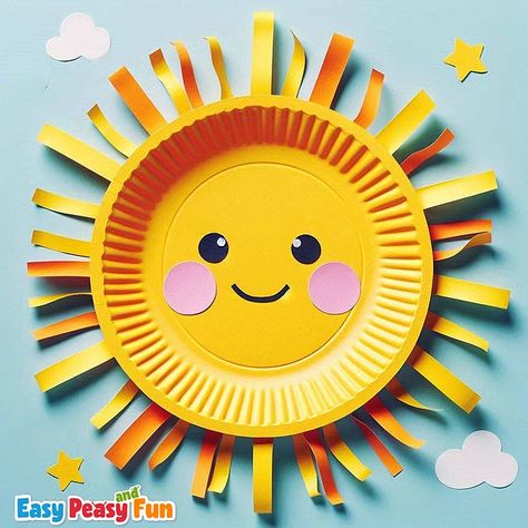 Paper Plate Sun Craft Diy Sun For Classroom, Sun Paper Plate Craft, Paper Plate Arts And Crafts, Sun Crafts For Preschoolers, Paper Plate Sun Craft, Sun Crafts For Kids, Paper Plate Sun, Sun Craft, Craft For Kids Easy