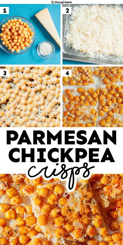 If you're craving a crispy, cheesy snack (that will actually keep you full), you need to try our crunchy chickpea Parmesan crisps! With just 4 simple ingredients, these protein-packed bites are perfect for snacking, topping salads with, or even sneaking onto a charcuterie board. Crunchy Chickpea Parmesan Crisps, Crispy Chickpea Snack, Snacks To Keep You Full, Chickpea Parmesan Crisps, Vegetarian Recipes With Protein, Protein Snacks Savory, Savory Protein Snacks, Baked Chickpeas Snack, Chickpea Parmesan