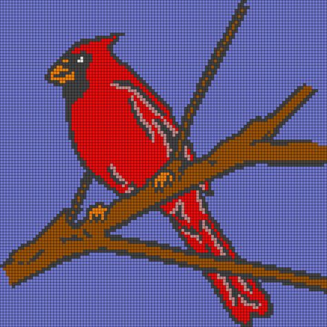 Alpha pattern #154597 | BraceletBook Cardinal Pixel Art, Cardinal Alpha Pattern, Cardinal Crochet, Crochet Tapestries, Pixel Grid, Crochet Grid, Grid Patterns, Cardinal Bird, Crochet Plant