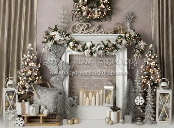 Mantel Lights, White Christmas Fireplace, Trees Fabric, Themed Photography, Cake Smash Backdrop, Fabric Photography, Christmas Mantel, Holiday Photography, Classy Christmas