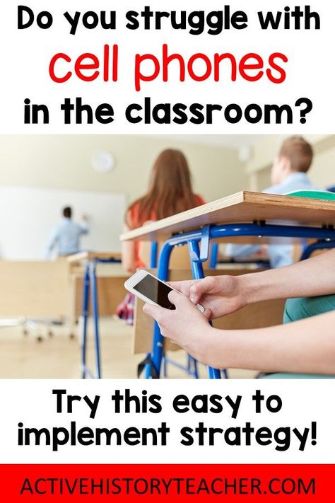 Cell phones in the classroom can be a blessing and a curse!  After asking my student to put their phones away a million times, I came up with this quick strategy that has really made a huge difference.  No phone jails or phone pockets needed!  #activehistoryteacher #phonebreak #historyteacher #highschoolteacher Middle School Cell Phone Policy, Cell Phones In The Classroom, Phone Jail Ideas, Cell Phone Classroom Management, High School Phone Policy, Cell Phone Jail For Classroom, No Cell Phone Sign Classroom, Cell Phone Policy High School, Classroom Cell Phone Policy