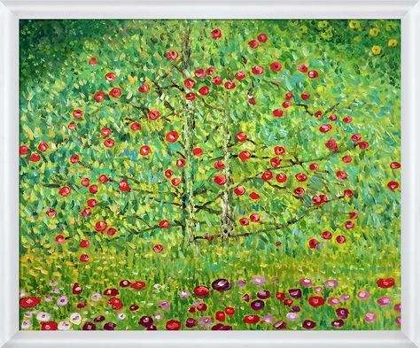 Hand painted oil reproduction of a famous Klimt painting, The Apple Tree. Today it has been carefully recreated detail-by-detail, color-by-color to near perfection. Gustav Klimt (1862-1918) was one of the most innovative and controversial artists of the early twentieth century. Influenced by European avant-garde movements represented in the annual Secession exhibitions, Klimt's mature style combines richly decorative surface patterning with complex symbolism and allegory, often with overtly erot Farmhouse Paintings, Klimt Paintings, Nantucket Style Decor, Fall Mantel Decorations, Oil Painting Reproductions, Hand Painted Canvas, Apple Tree, Gustav Klimt, Paintings For Sale