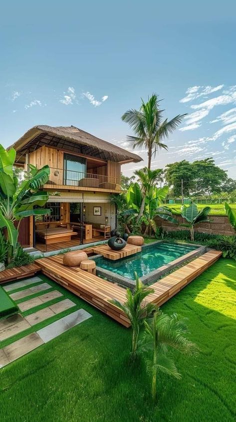 Tropical House Design, Tiny House Luxury, Small Villa, Bali House, Cottage Style House Plans, Rest House, Resort Design, Tropical House, Beach House Design