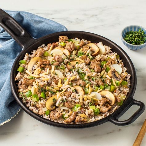 Rice Select Royal Blend Recipes, Royal Blend Rice Recipes, Rice Bake Recipes, Rice Bake, Sausage Bake, Baked Rice, Red Rice, Sliced Mushrooms, Creamed Mushrooms