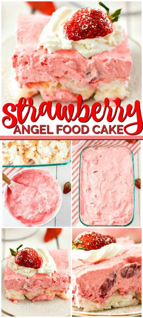 Strawberry Angel Food Cake, Angel Food Cake Desserts, Angel Food Cake Mix Recipes, Strawberry Dessert Recipes, Strawberry Shortcake Recipes, Strawberry Jello, Strawberry Flavor, Food Box, Strawberry Desserts