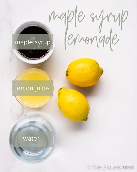 This refreshing maple syrup lemonade is the perfect naturally sweet drink for a warm day. With fresh tart lemon juice, pure maple syrup, and water, it's a simple, healthier drink you can make at home in minutes. Mix up a big batch because this sweet-tart maple lemonade won't last long! #theendlessmeal #maplelemonade #maplesyruplemonade #lemonade #maple #maplesyrup #sugarfree #refinedsugarfree #mocktail Simple Syrup For Lemonade, Maple Lemonade, Easy Lemonade Recipe, Homemade Maple Syrup, How To Make Lemonade, Creamsicle Smoothie, Lemon Juice Water, Maple Syrup Recipes, Homemade Lemonade Recipes