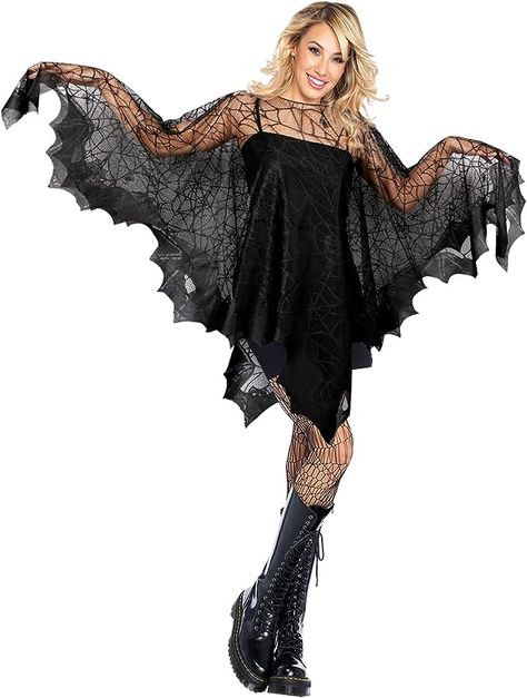 #HalloweenCostumeCraze #DressUpDelight #SpooktacularAttire #CreepyCostumeCreations #CostumePartyPerfection #FantasyFrightNight #CharacterDisguise #HauntedHuesCostumes #EnchantingElegance #MaskedInMystery Woman Bat Costume, Cute Bat Costume Women, Crochet Spider Web Cape, Bat Costume Headpiece, Bat Poncho Costume, Bat Cape, Halloween Party Events, Halloween Capes, Lace Poncho